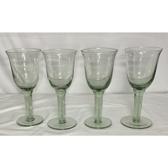 Vintage Hand Blown Set Of 4 Mediterranean Green Water/ Wine Goblets Spain 12oz - Picture 1 of 6